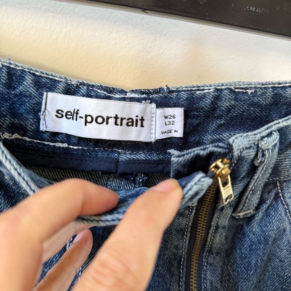 Self-Portrait Wide-Leg Stitched High-Rise Denim Jeans 26 - Picture 8 of 16